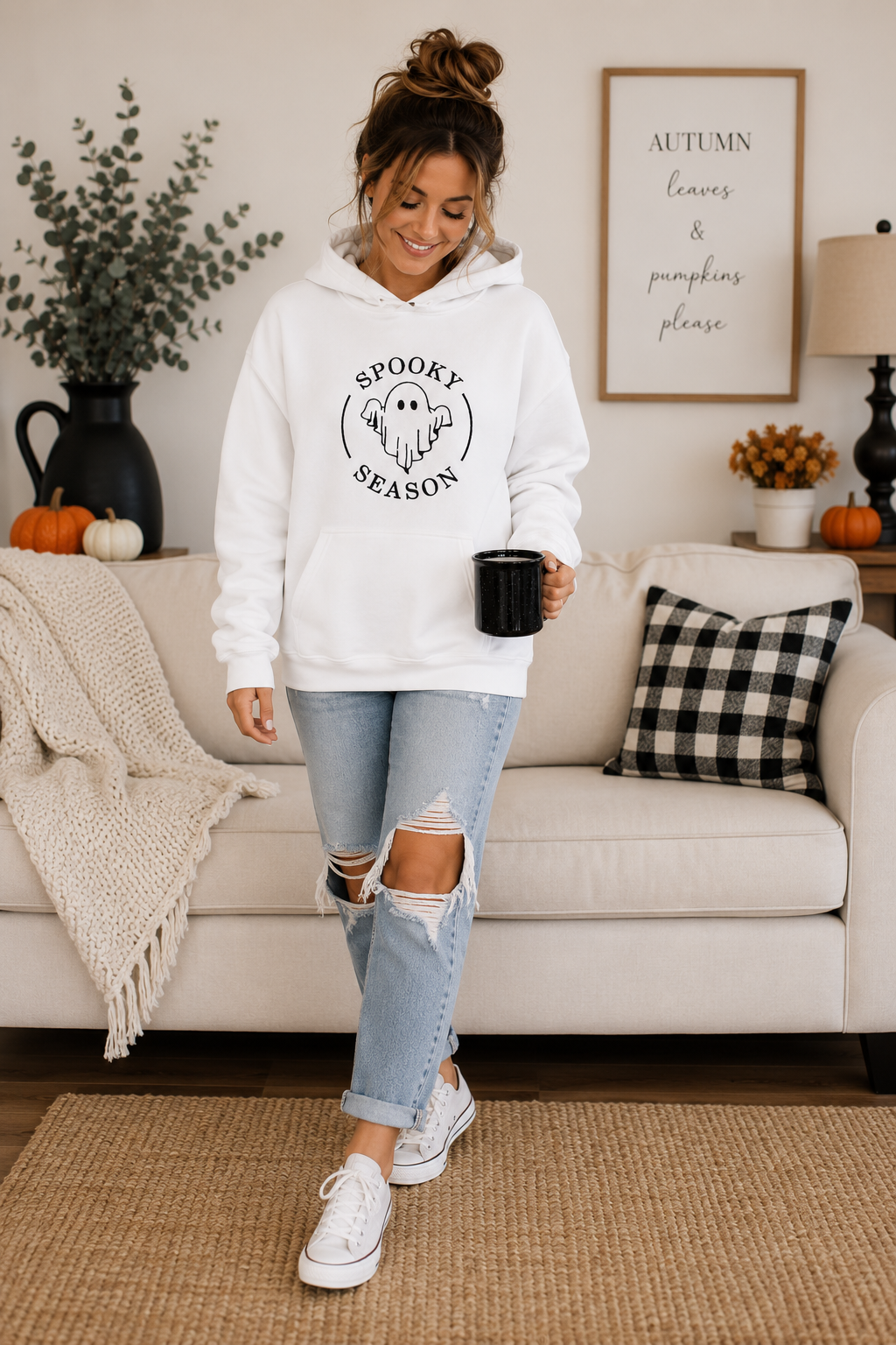 Spooky Season Embroidered Fleece Pullover Hoodie