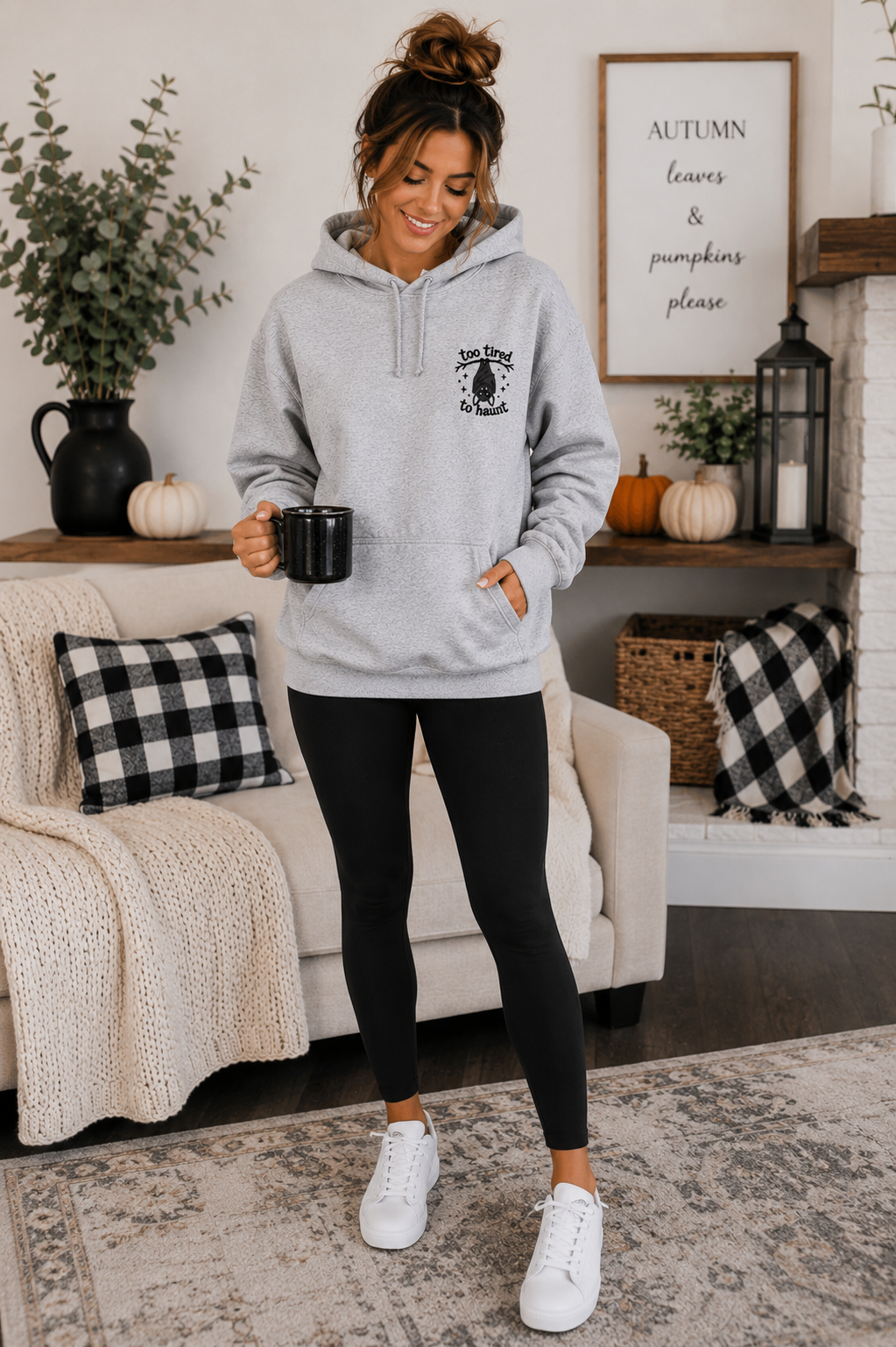 Too Tired to Haunt Embroidered Hoodie | Gildan Heavy Blend Hoodie
