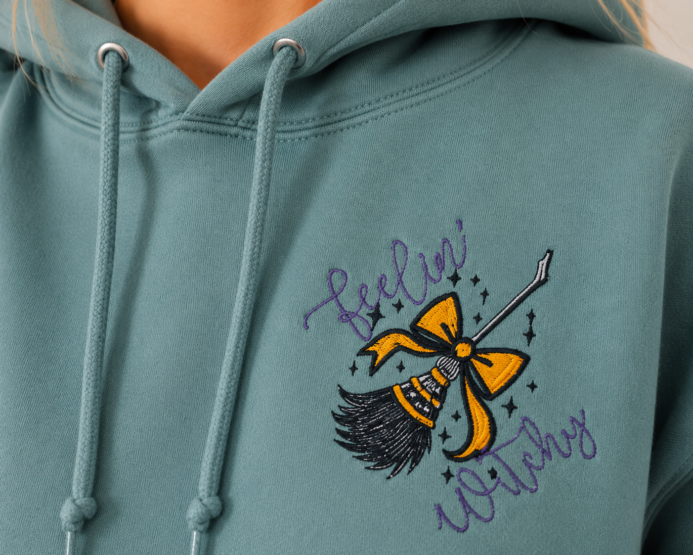 Feelin' Witchy Embroidered Eucalyptus Hoodie