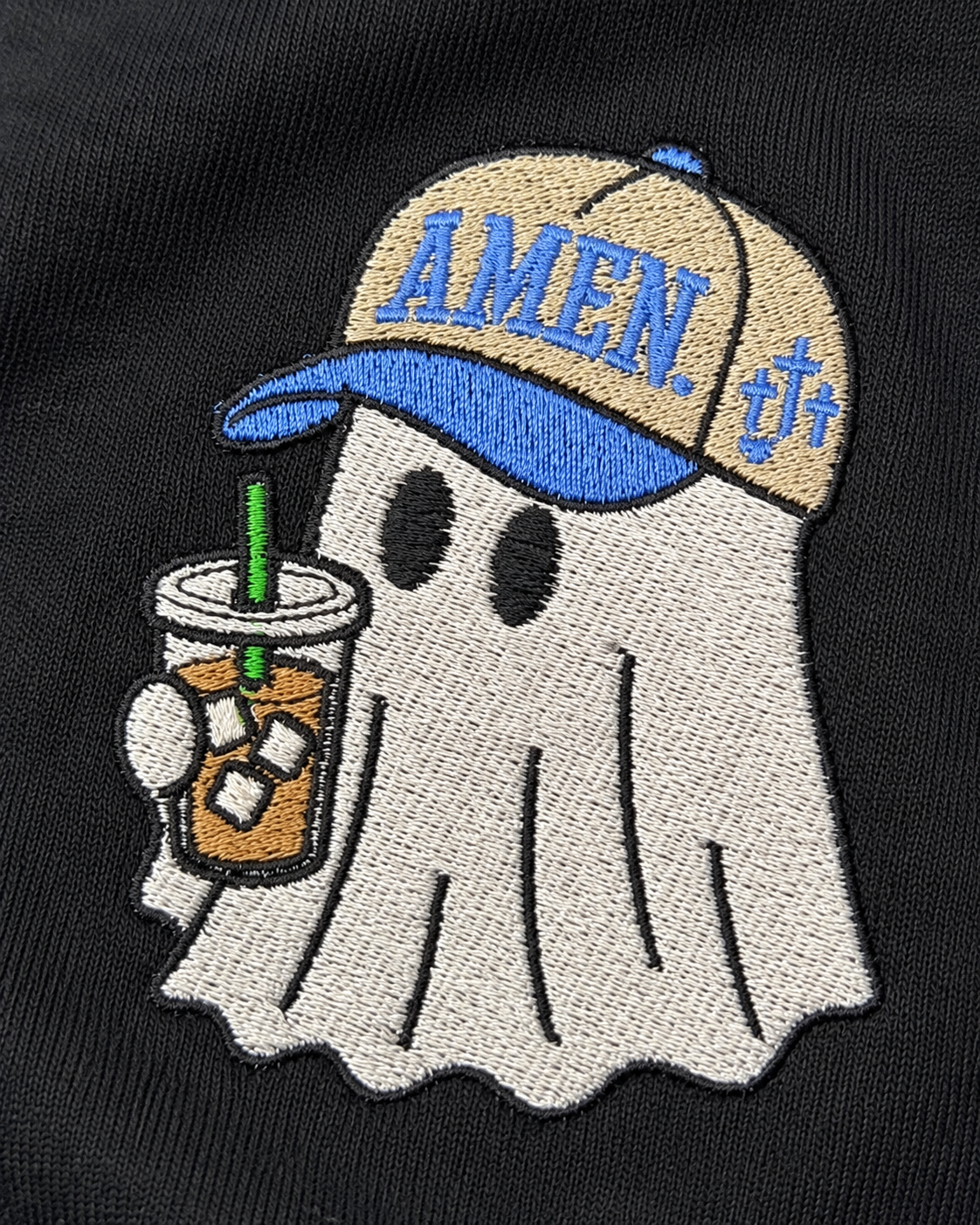 Amen Hat Embroidered Ghost Long Sleeve T-Shirt