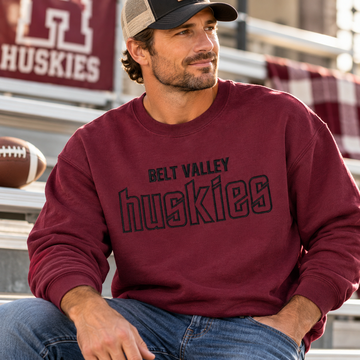 Belt Valley Huskies Crewneck Sweatshirt | Maroon