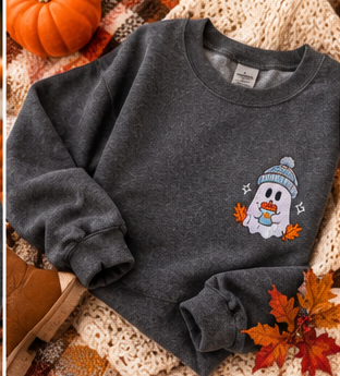 Coffee Ghost Embroidered Crewneck Sweatshirt – Charcoal