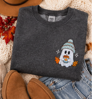 Coffee Ghost Embroidered Crewneck Sweatshirt – Charcoal