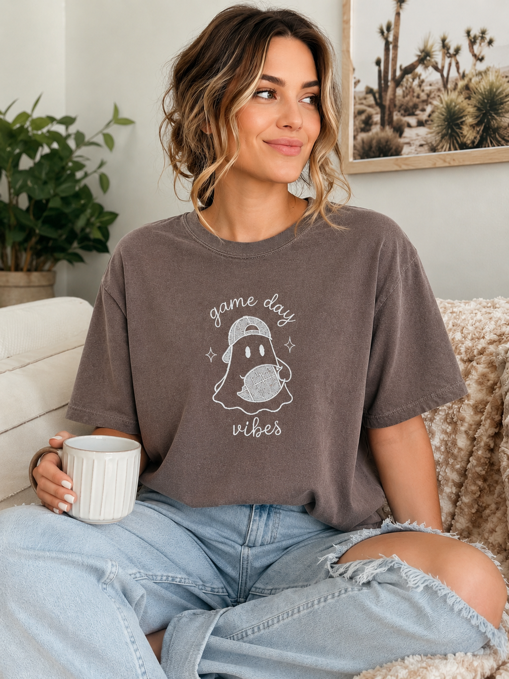 Game Day Vibes Embroidered Ghost Comfort Colors Tee