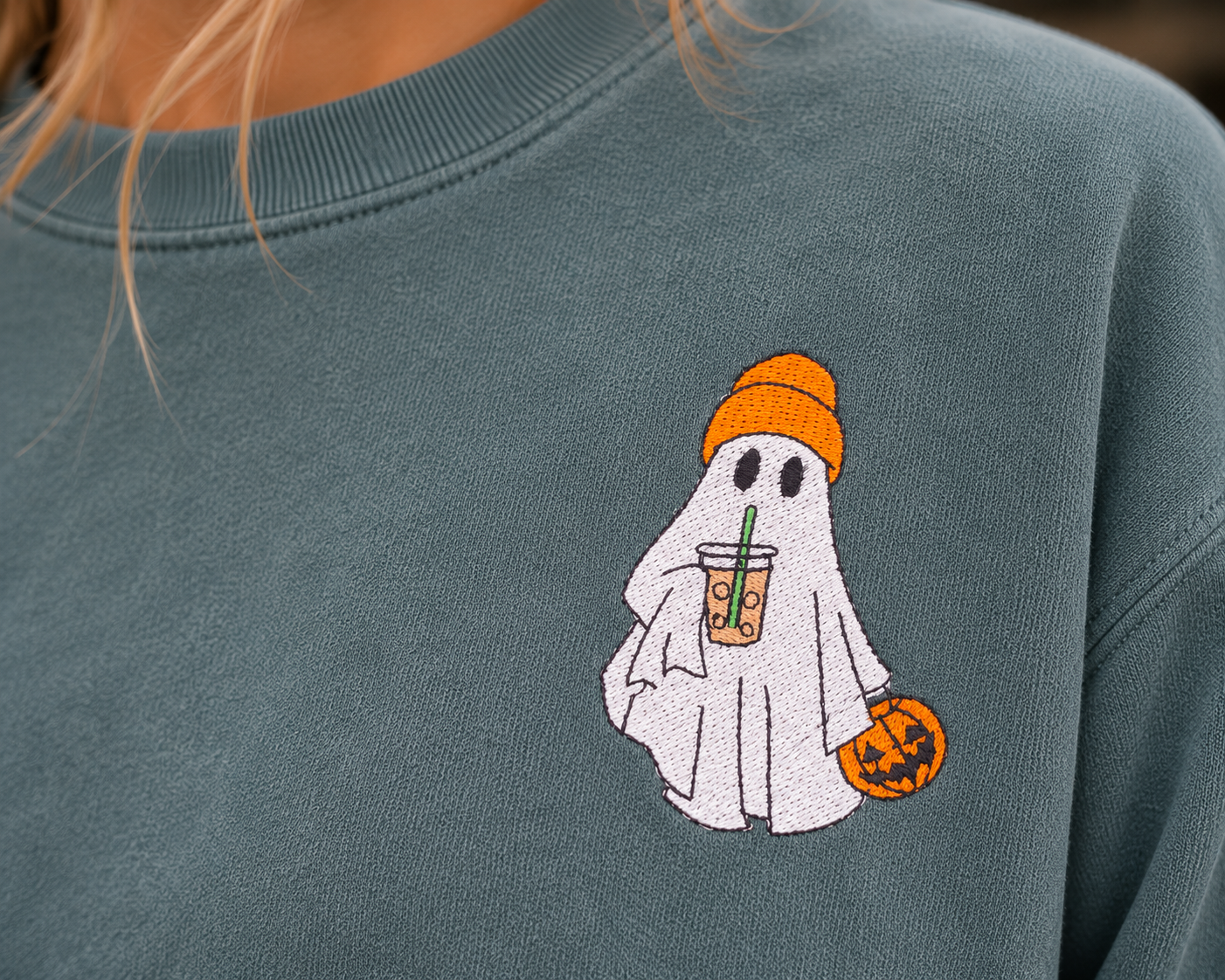 Cute Ghost Embroidered Comfort Colors® Crewneck Sweatshirt | Cozy Fall Sweatshirt | Halloween Pullover | Minimalist Autumn Sweatshirt