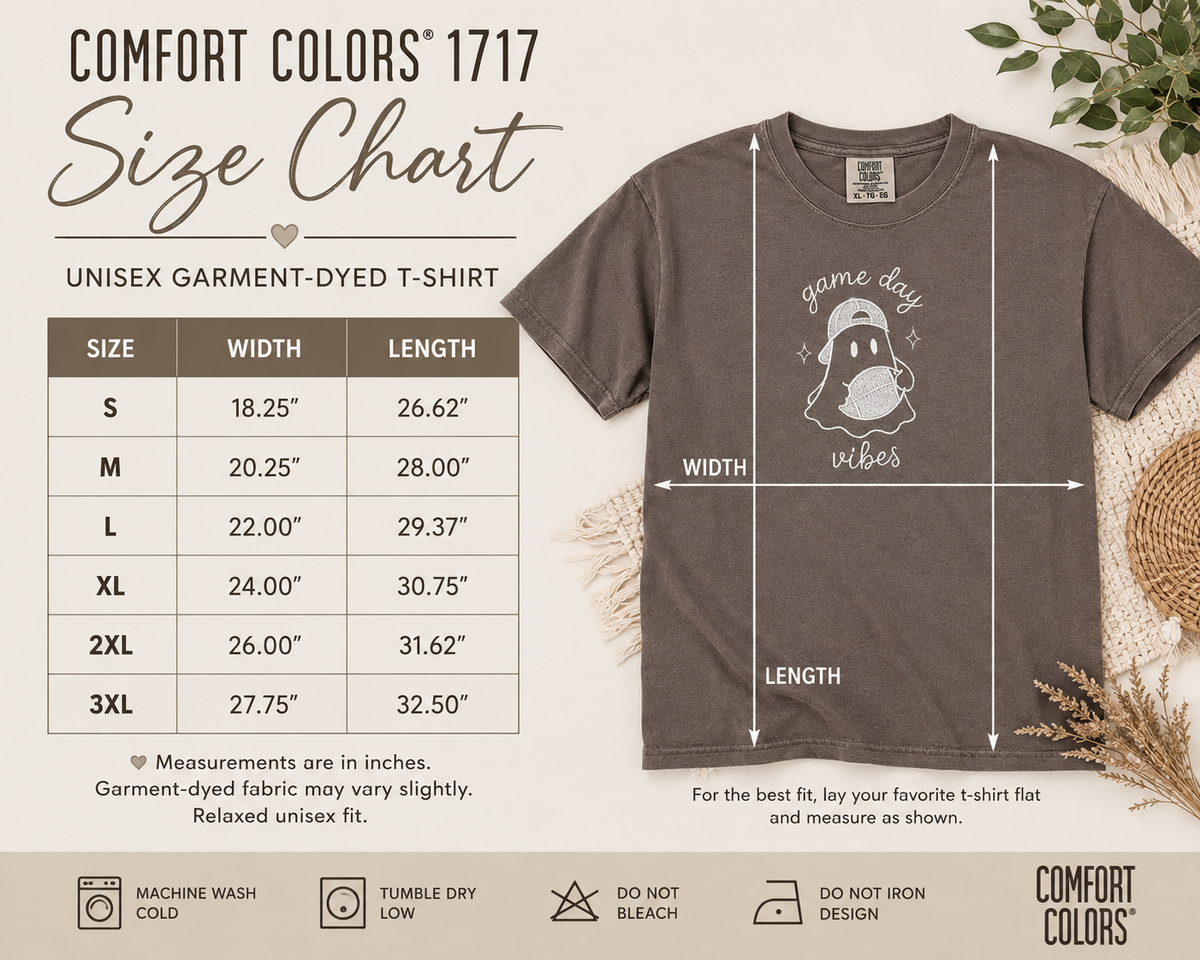 Game Day Vibes Embroidered Ghost Comfort Colors Tee