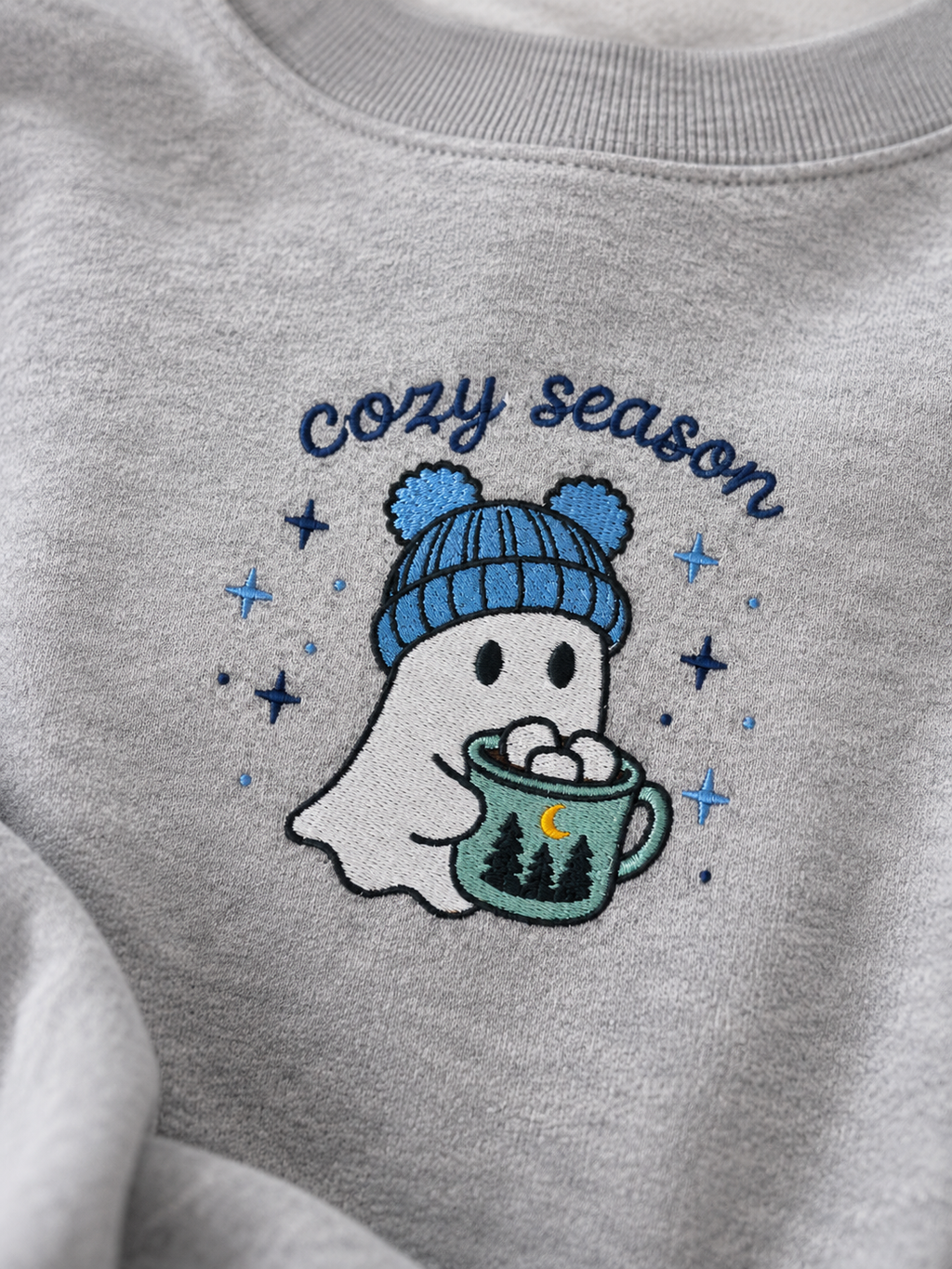 Cozy Season Embroidered Ghost Crewneck Sweatshirt