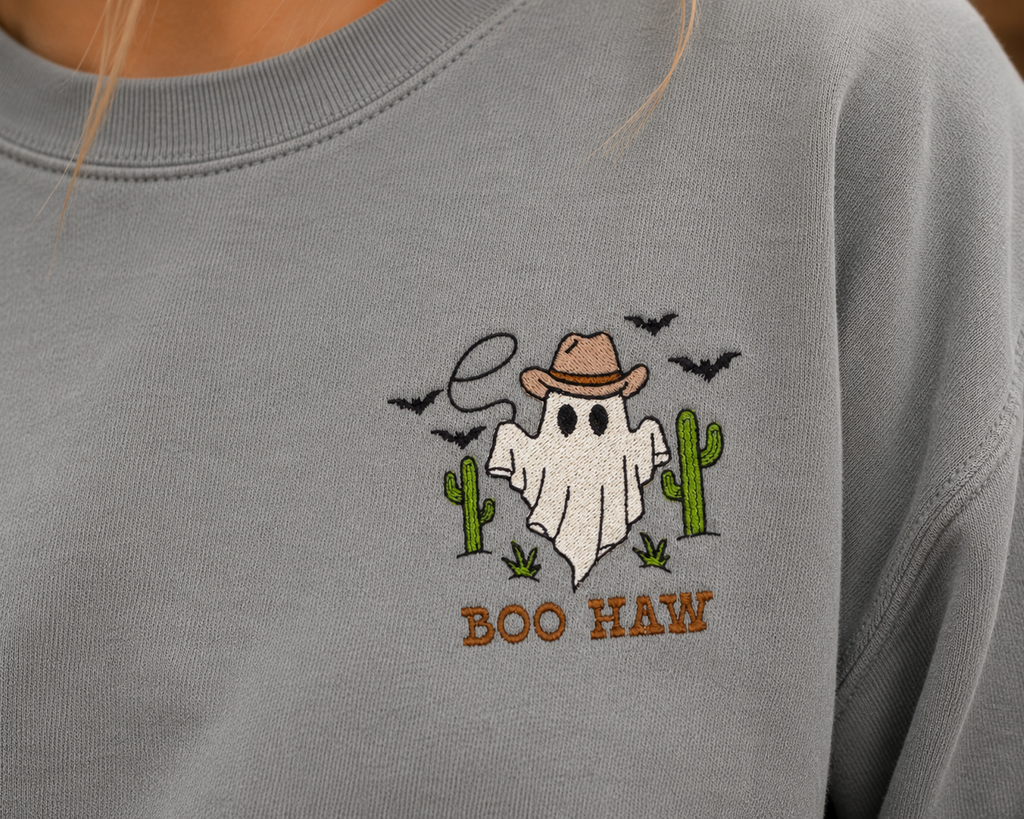 Boo Haw Embroidered Comfort Colors® Crewneck Sweatshirt | Western Ghost Sweatshirt | Cute Halloween Sweatshirt | Cozy Fall Pullover