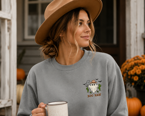 Boo Haw Embroidered Comfort Colors® Crewneck Sweatshirt | Western Ghost Sweatshirt | Cute Halloween Sweatshirt | Cozy Fall Pullover
