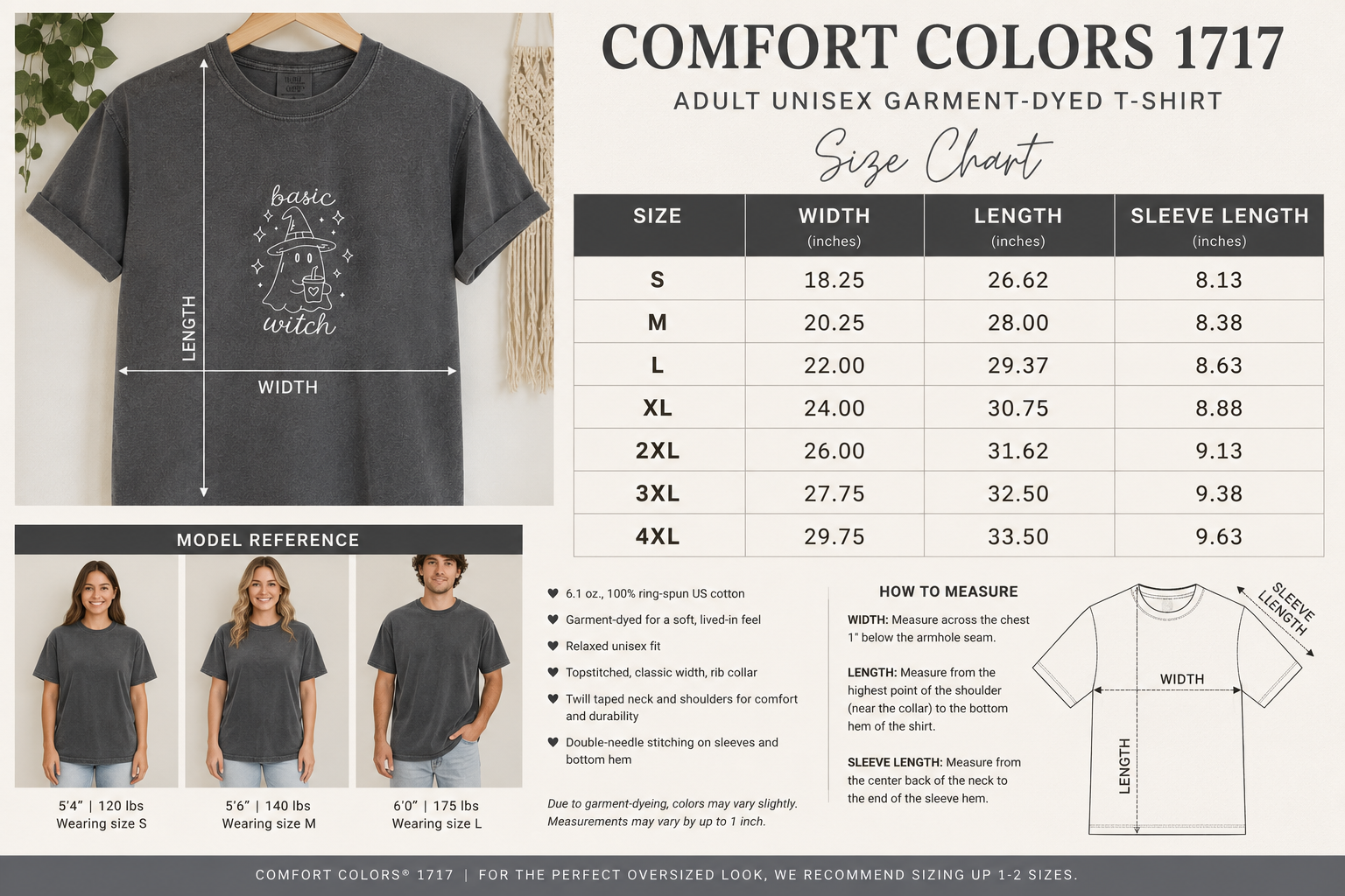 Basic Witch Embroidered Comfort Colors® Pepper T-Shirt | Vintage Halloween Ghost Tee