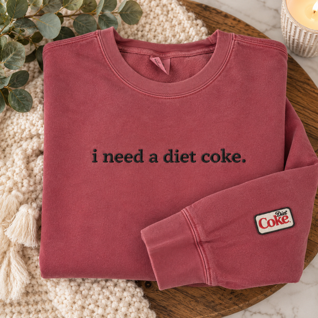 I Need a Diet Coke Embroidered Crewneck Sweatshirt | Crimson