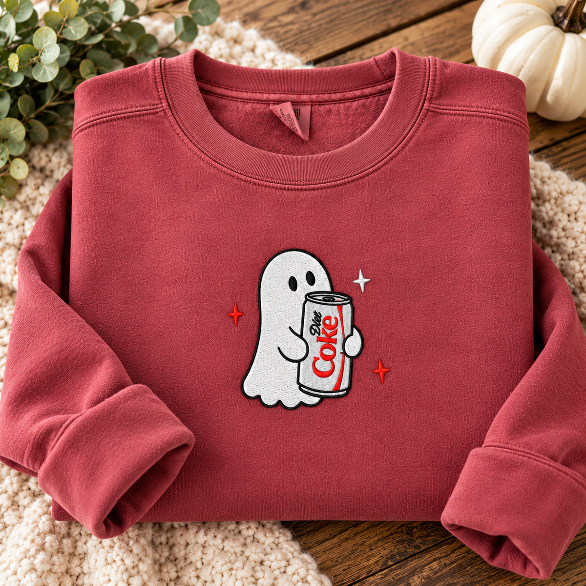 Diet Coke Ghost Embroidered Comfort Colors Crewneck | Crimson