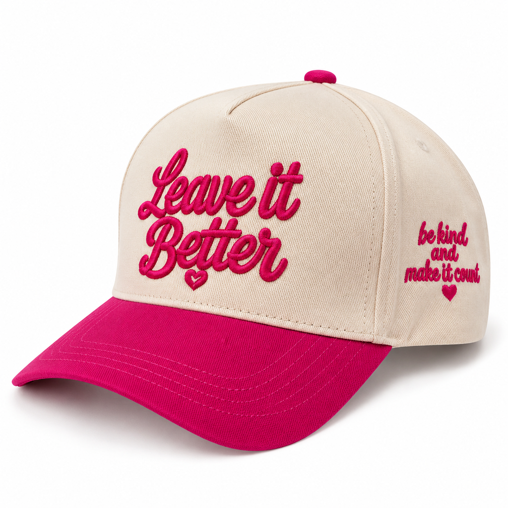 Leave It Better Embroidered Hat | Cream & Magenta