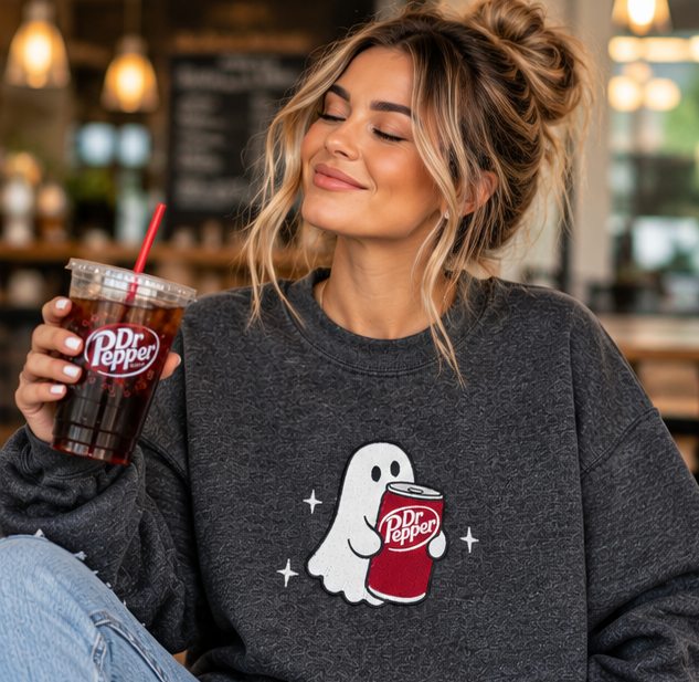 Dr. Pepper Ghost Embroidered Crewneck Sweatshirt | Charcoal Grey