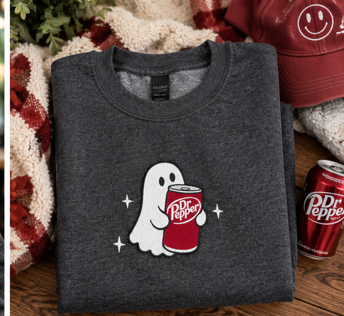 Dr. Pepper Ghost Embroidered Crewneck Sweatshirt | Charcoal Grey