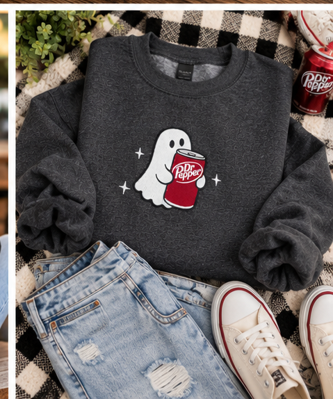 Dr. Pepper Ghost Embroidered Crewneck Sweatshirt | Charcoal Grey