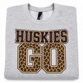 Huskies Go Leopard Print Crewneck Sweatshirt | Gray