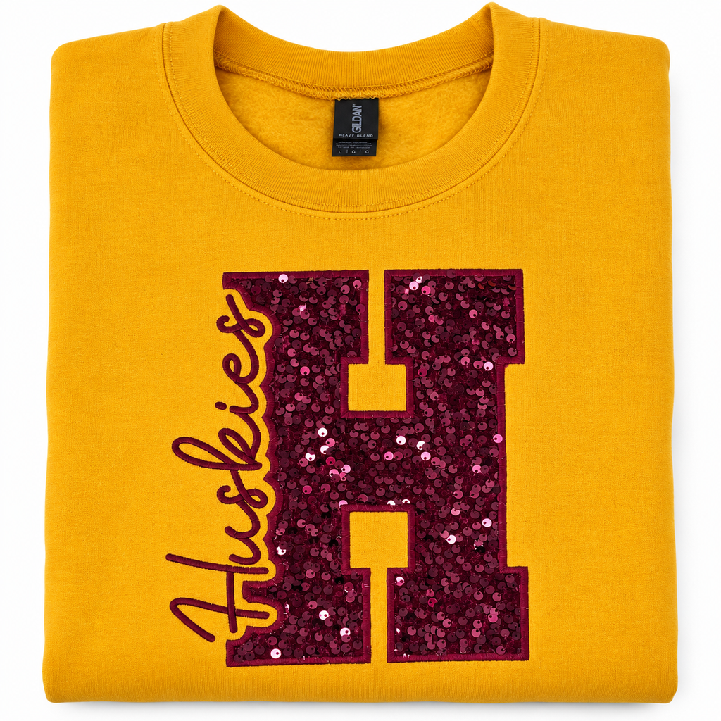 Huskies Sequin H Crewneck Sweatshirt | Gold