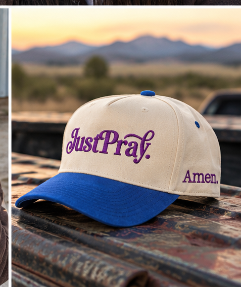 Just Pray Embroidered Adjustable Cap | Cream & Royal Blue