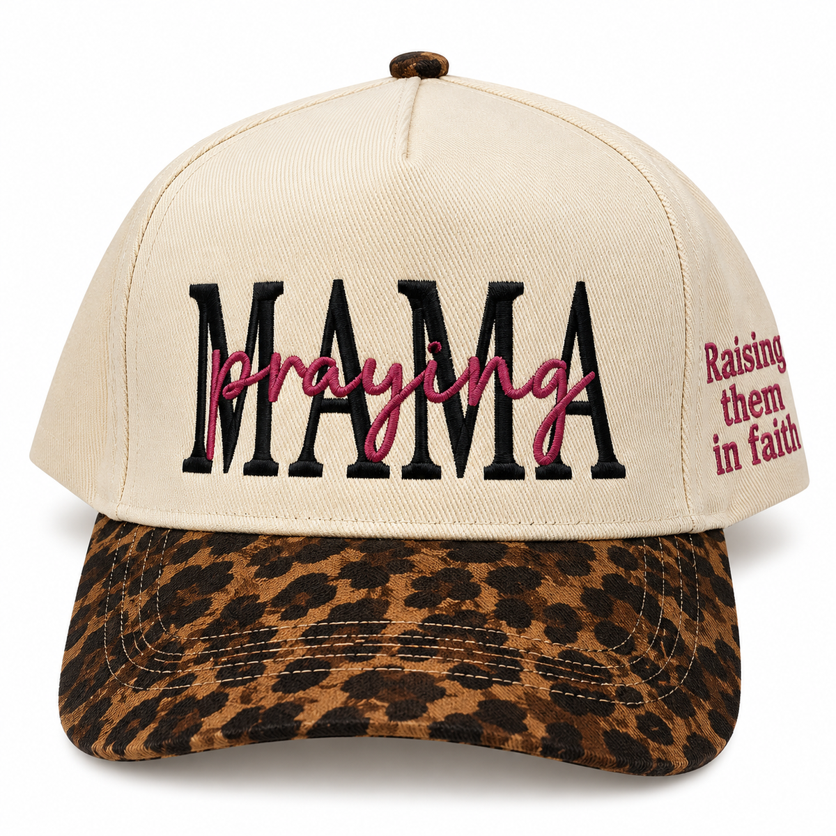 Praying Mama Embroidered Leopard Brim Cap