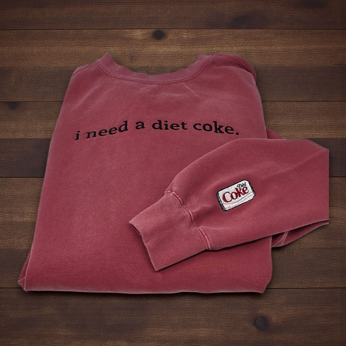 I Need a Diet Coke Embroidered Crewneck Sweatshirt | Crimson