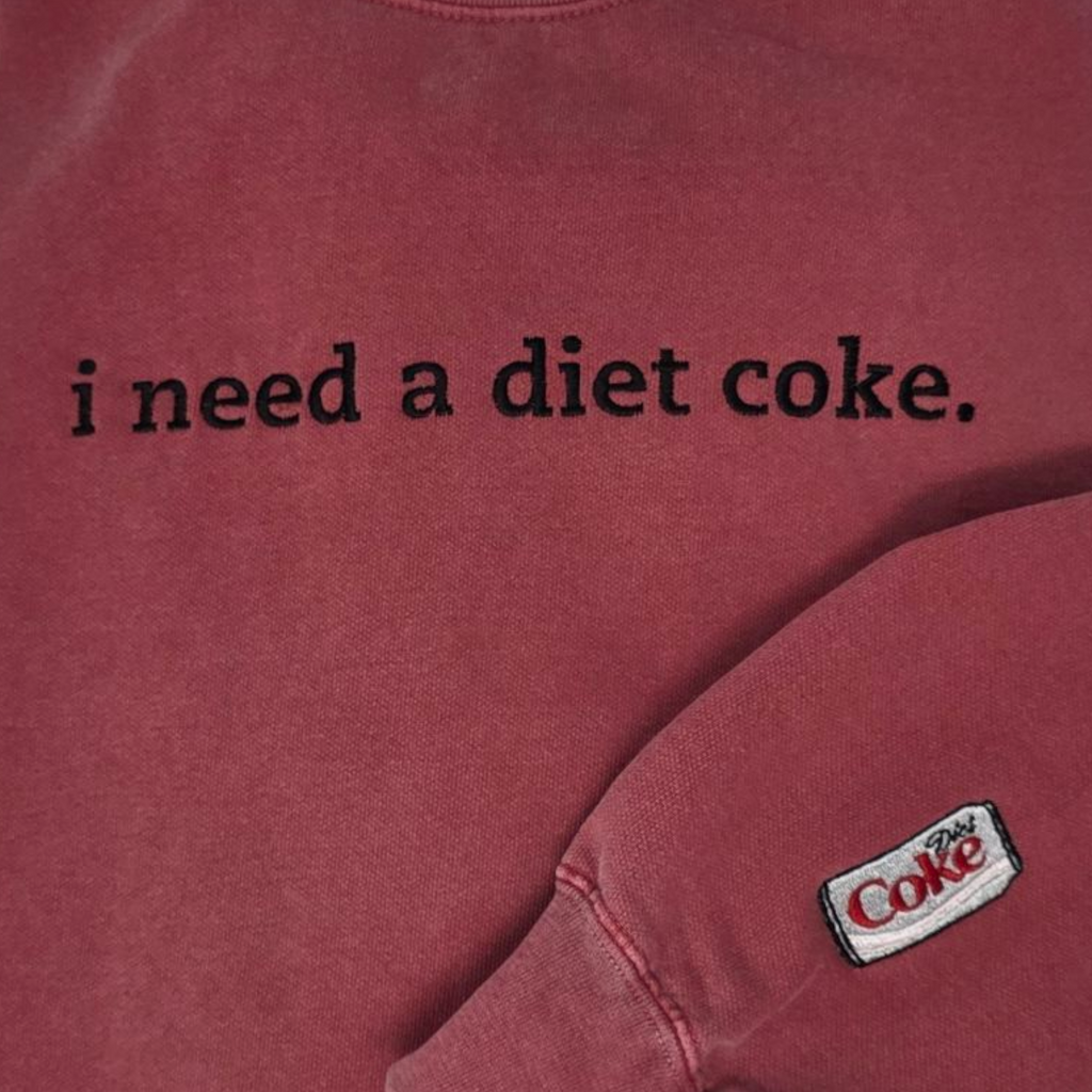 I Need a Diet Coke Embroidered Crewneck Sweatshirt | Crimson