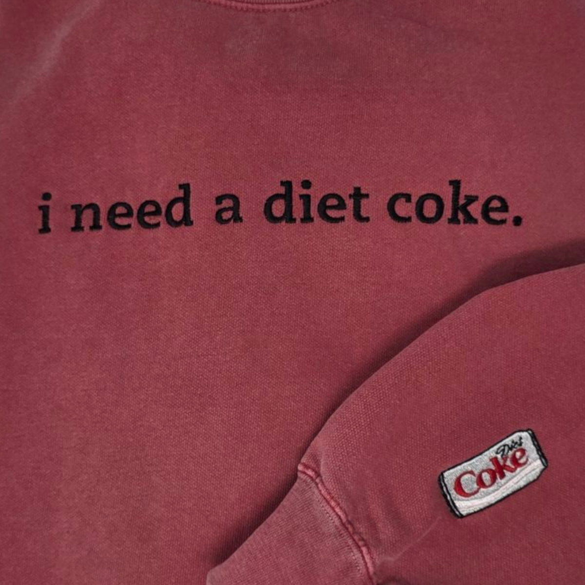 I Need a Diet Coke Embroidered Crewneck Sweatshirt | Crimson