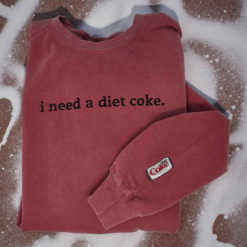 I Need a Diet Coke Embroidered Crewneck Sweatshirt | Crimson