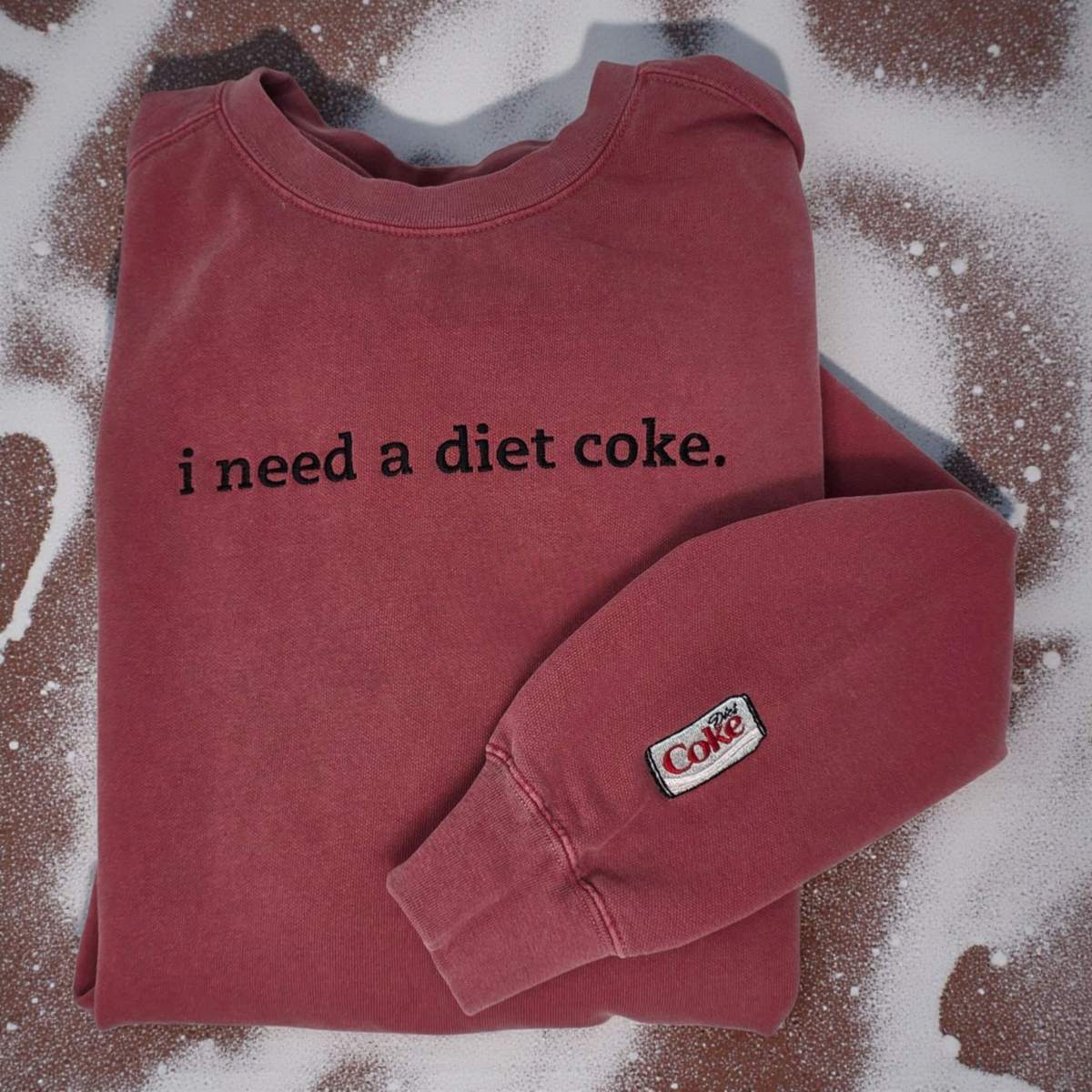 I Need a Diet Coke Embroidered Crewneck Sweatshirt | Crimson