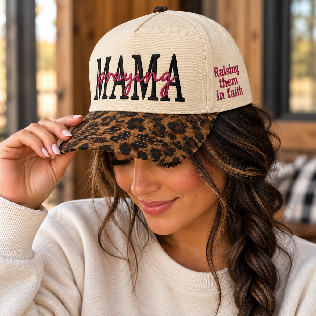 Praying Mama Embroidered Leopard Brim Cap