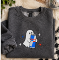 Energy Drink Ghost Embroidered Crewneck Sweatshirt – Charcoal