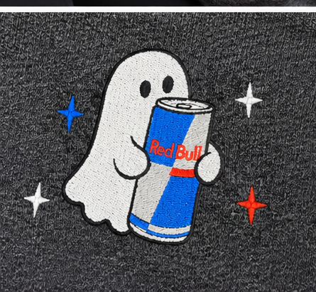 Energy Drink Ghost Embroidered Crewneck Sweatshirt – Charcoal