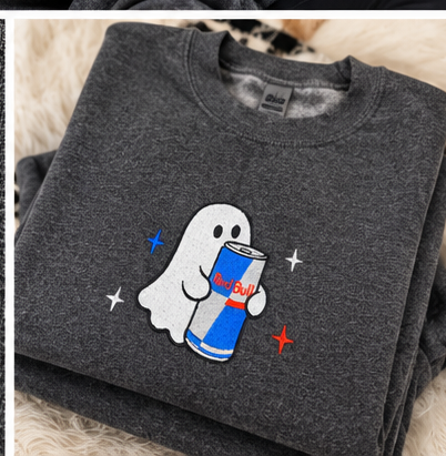 Energy Drink Ghost Embroidered Crewneck Sweatshirt – Charcoal