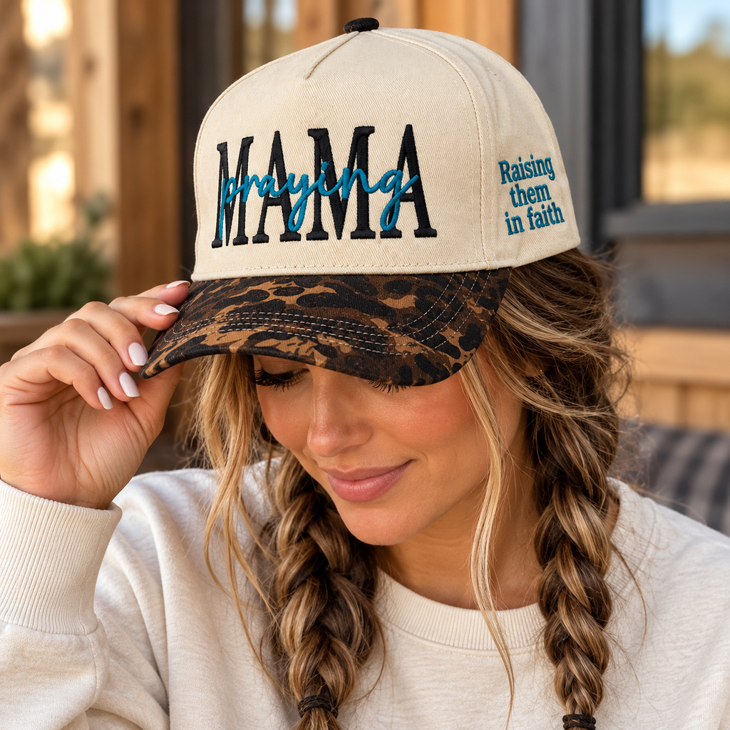 Praying Mama Embroidered Leopard Brim Cap