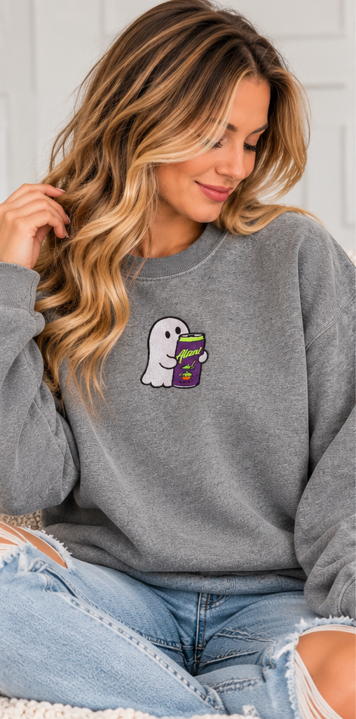 Witches Brew Alani Ghost Embroidered Crewneck Sweatshirt | Charcoal Grey
