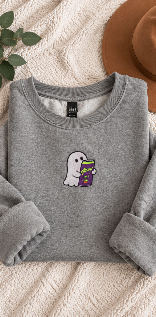 Witches Brew Alani Ghost Embroidered Crewneck Sweatshirt | Charcoal Grey