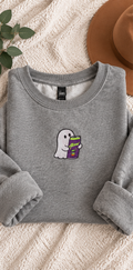 Witches Brew Alani Ghost Embroidered Crewneck Sweatshirt | Charcoal Grey