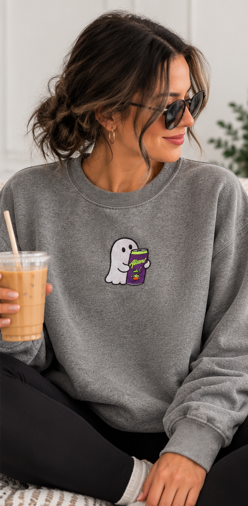 Witches Brew Alani Ghost Embroidered Crewneck Sweatshirt | Charcoal Grey