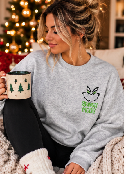 Grinch Mode Gildan Crewneck Sweatshirt – Ash