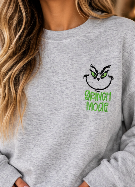 Grinch Mode Gildan Crewneck Sweatshirt – Ash