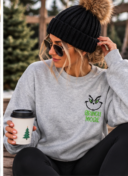 Grinch Mode Gildan Crewneck Sweatshirt – Ash