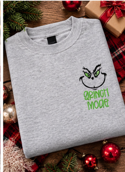 Grinch Mode Gildan Crewneck Sweatshirt – Ash