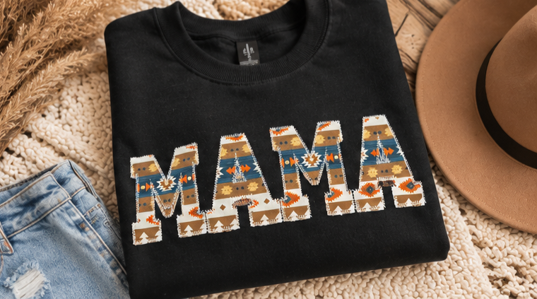 Mama Western Pattern Crewneck Sweatshirt | Black